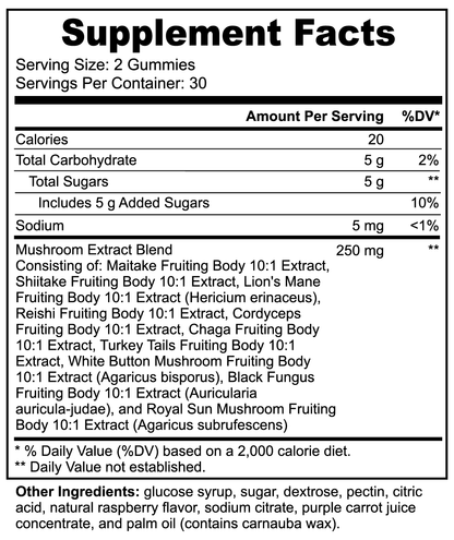 Kulture256 Mushroom Extract Complex Gummies (Raspberry Flavor)